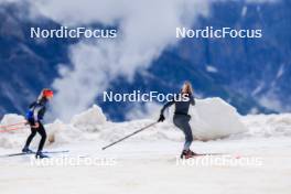 22.06.2024, Les Diablerets, Switzerland (SUI): Alina Meier (SUI), Karoline Braten Guidon (SUI), coach Team Switzerland, (l-r) - Cross-Country summer training on the Glacier 3000, Les Diablerets (SUI). www.nordicfocus.com. © Manzoni/NordicFocus. Every downloaded picture is fee-liable.