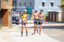 24.07.2024, Premanon, France (FRA): Thomas Joly (FRA), Hugo Lapalus (FRA), Theo Schely (FRA), (l-r) - Cross-Country summer training, Premanon (FRA). www.nordicfocus.com. © Manzoni/NordicFocus. Every downloaded picture is fee-liable.