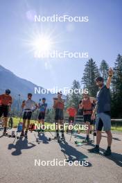 06.08.2024, Lenzerheide, Switzerland (SUI): Ilan Pittier (SUI), Nicola Wigger (SUI), Roman Schaad (SUI), Janik Riebli (SUI), Erik Braten Guidon (NOR), coach Team Switzerland, (l-r) - Cross-Country summer training, Lenzerheide (SUI). www.nordicfocus.com. © Manzoni/NordicFocus. Every downloaded picture is fee-liable.