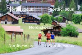 21.06.2024, Les Diablerets, Switzerland (SUI): Desiree Steiner (SUI), Nadia Kaelin (SUI), Marina Kaelin (SUI), (l-r) - Cross-Country summer training, Les Diablerets (SUI). www.nordicfocus.com. © Manzoni/NordicFocus. Every downloaded picture is fee-liable.