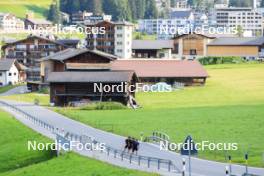 07.08.2024, Lenzerheide, Switzerland (SUI): Nicola Wigger (SUI), Valerio Grond (SUI), Beda Klee (SUI), (l-r) - Cross-Country summer training, Lenzerheide (SUI). www.nordicfocus.com. © Manzoni/NordicFocus. Every downloaded picture is fee-liable.