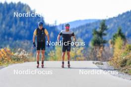 12.10.2024, Ramsau am Dachstein, Austria (AUT): Anian Sossau (GER), Paul Graef (GER), (l-r) - Cross-Country summer training, Ramsau am Dachstein (AUT). www.nordicfocus.com. © Manzoni/NordicFocus. Every downloaded picture is fee-liable.