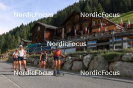 07.08.2024, Lenzerheide, Switzerland (SUI): Nina Riederer (LIE), Desiree Steiner (SUI), Nadia Steiger (SUI), Ramona Schoepfer (SUI), Alina Meier (SUI), (l-r) - Cross-Country summer training, Lenzerheide (SUI). www.nordicfocus.com. © Manzoni/NordicFocus. Every downloaded picture is fee-liable.