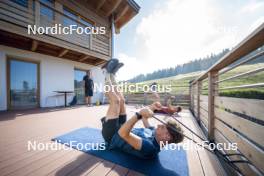 09.07.2024, Lavaze, Italy (ITA): Cyril Faehndrich (SUI), Nadine Faehndrich (SUI), Ivan Hudac (CZE), (l-r)  - Cross-Country summer training, Lavaze (ITA). www.nordicfocus.com. © Vanzetta/NordicFocus. Every downloaded picture is fee-liable.