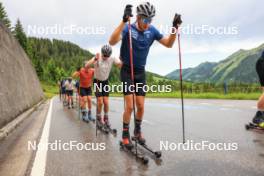 21.06.2024, Les Diablerets, Switzerland (SUI): Jonas Baumann (SUI), Jason Rueesch (SUI), Valerio Grond (SUI), Nicola Wigger (SUI), Beda Klee (SUI), (l-r) - Cross-Country summer training, Les Diablerets (SUI). www.nordicfocus.com. © Manzoni/NordicFocus. Every downloaded picture is fee-liable.