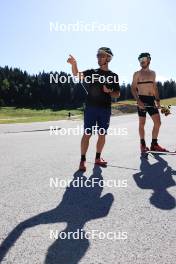 23.07.2024, Premanon, France (FRA): Thibaut Chene (FRA), coach Team France, Hugo Lapalus (FRA), (l-r) - Cross-Country summer training, Premanon (FRA). www.nordicfocus.com. © Manzoni/NordicFocus. Every downloaded picture is fee-liable.