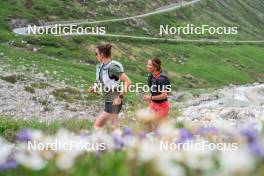 19.06.2024, Tignes, France (FRA): Delphine Claudel (FRA), Flora Dolci (FRA), (l-r) - Cross-Country summer training, Tignes (FRA). www.nordicfocus.com. © Authamayou/NordicFocus. Every downloaded picture is fee-liable.