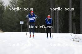 06.11.2024, Davos, Switzerland (SUI): Cyril Faehndrich (SUI), Sebastian Stalder (SUI), (l-r) - Cross-Country training, snowfarming track, Davos (SUI). www.nordicfocus.com. © Manzoni/NordicFocus. Every downloaded picture is fee-liable.