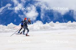 22.06.2024, Les Diablerets, Switzerland (SUI): Alina Meier (SUI), Karoline Braten Guidon (SUI), coach Team Switzerland, (l-r) - Cross-Country summer training on the Glacier 3000, Les Diablerets (SUI). www.nordicfocus.com. © Manzoni/NordicFocus. Every downloaded picture is fee-liable.