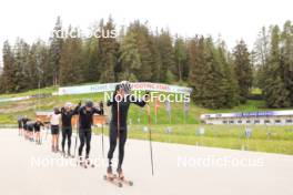 28.05.2024, Lenzerheide, Switzerland (SUI): Nicola Wigger (SUI), Janik Riebli (SUI), Jason Rueesch (SUI), Beda Klee (SUI), (l-r) - Cross-Country training, Lenzerheide (SUI). www.nordicfocus.com. © Manzoni/NordicFocus. Every downloaded picture is fee-liable.