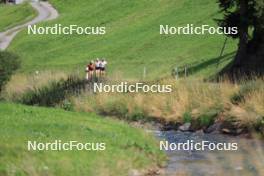 07.08.2024, Lenzerheide, Switzerland (SUI): Ramona Schoepfer (SUI), Alina Meier (SUI), Desiree Steiner (SUI), Nina Riederer (LIE), (l-r) - Cross-Country summer training, Lenzerheide (SUI). www.nordicfocus.com. © Manzoni/NordicFocus. Every downloaded picture is fee-liable.