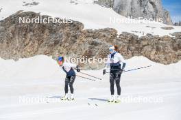 18.06.2024, Tignes, France (FRA): Flora Dolci (FRA), Léna Quintin (FRA), (l-r) - Cross-Country summer training, Tignes (FRA). www.nordicfocus.com. © Authamayou/NordicFocus. Every downloaded picture is fee-liable.