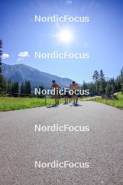 06.08.2024, Lenzerheide, Switzerland (SUI): Beda Klee (SUI), Valerio Grond (SUI), Nicola Wigger (SUI), (l-r) - Cross-Country summer training, Lenzerheide (SUI). www.nordicfocus.com. © Manzoni/NordicFocus. Every downloaded picture is fee-liable.