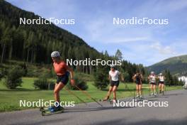 07.08.2024, Lenzerheide, Switzerland (SUI): Alina Meier (SUI), Nina Riederer (LIE), Ramona Schoepfer (SUI), Nadia Steiger (SUI), Desiree Steiner (SUI), (l-r) - Cross-Country summer training, Lenzerheide (SUI). www.nordicfocus.com. © Manzoni/NordicFocus. Every downloaded picture is fee-liable.