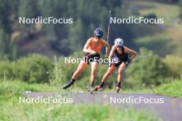 15.08.2024, Ulrichen, Switzerland (SUI): Katharina Hennig (GER), Pia Fink (GER), (l-r) - Cross-Country summer training, Ulrichen (SUI). www.nordicfocus.com. © Manzoni/NordicFocus. Every downloaded picture is fee-liable.