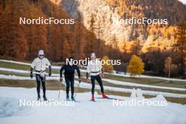 05.11.2024, Bessans, France (FRA): Rémi Bourdin (FRA), Théo Schely (FRA), Hugo Lapalus (FRA), (l-r) - Cross-Country summer training, Bessans (FRA). www.nordicfocus.com. © Authamayou/NordicFocus. Every downloaded picture is fee-liable.