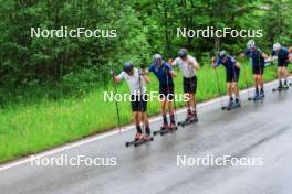 21.06.2024, Les Diablerets, Switzerland (SUI): Jason Rueesch (SUI), Beda Klee (SUI), Nicola Wigger (SUI), Erwan Kaeser (SUI), Antonin Savary (SUI), Janik Riebli (SUI), (l-r) - Cross-Country summer training, Les Diablerets (SUI). www.nordicfocus.com. © Manzoni/NordicFocus. Every downloaded picture is fee-liable.