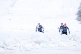 22.06.2024, Les Diablerets, Switzerland (SUI): Valerio Grond (SUI), Beda Klee (SUI), Nadia Kaelin (SUI), (l-r) - Cross-Country summer training on the Glacier 3000, Les Diablerets (SUI). www.nordicfocus.com. © Manzoni/NordicFocus. Every downloaded picture is fee-liable.