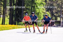 04.06.2024, Lenzerheide, Switzerland (SUI): Fabrizio Albasini (SUI), Jason Rueesch (SUI), Jonas Baumann (SUI), (l-r) - Cross-Country training, Lenzerheide (SUI). www.nordicfocus.com. © Manzoni/NordicFocus. Every downloaded picture is fee-liable.
