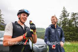 21.06.2024, Les Diablerets, Switzerland (SUI): Valerio Grond (SUI), Erik Braten Guidon (NOR), coach Team Switzerland, (l-r) - Cross-Country summer training, Les Diablerets (SUI). www.nordicfocus.com. © Manzoni/NordicFocus. Every downloaded picture is fee-liable.