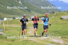 07.08.2024, Lenzerheide, Switzerland (SUI): Nicola Wigger (SUI), Valerio Grond (SUI), Beda Klee (SUI), (l-r) - Cross-Country summer training, Lenzerheide (SUI). www.nordicfocus.com. © Manzoni/NordicFocus. Every downloaded picture is fee-liable.