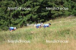 24.07.2024, Premanon, France (FRA): Remi Bourdin (FRA), Jules Lapierre (FRA), (l-r) - Cross-Country summer training, Premanon (FRA). www.nordicfocus.com. © Manzoni/NordicFocus. Every downloaded picture is fee-liable.