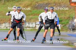 10.09.2024, Lenzerheide, Switzerland (SUI): Janik Riebli (SUI), Jonas Baumann (SUI), Beda Klee (SUI), Valerio Grond (SUI), (l-r) - Cross-Country training, Lenzerheide (SUI). www.nordicfocus.com. © Manzoni/NordicFocus. Every downloaded picture is fee-liable.