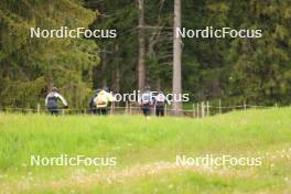 28.05.2024, Lenzerheide, Switzerland (SUI): Jason Rueesch (SUI), Erik Braten Guidon (NOR), coach Team Switzerland, Noe Naeff (SUI), Silvan Hauser (SUI), Toni Livers (SUI), Nicola Wigger (SUI), (l-r) - Cross-Country training, Lenzerheide (SUI). www.nordicfocus.com. © Manzoni/NordicFocus. Every downloaded picture is fee-liable.