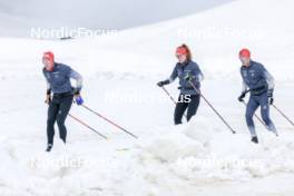 22.06.2024, Les Diablerets, Switzerland (SUI): Valerio Grond (SUI), Nadia Kaelin (SUI), Beda Klee (SUI), (l-r) - Cross-Country summer training on the Glacier 3000, Les Diablerets (SUI). www.nordicfocus.com. © Manzoni/NordicFocus. Every downloaded picture is fee-liable.