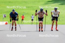 15.08.2024, Ulrichen, Switzerland (SUI): Jan-Friedrich Doerks (GER), Janosch Brugger (GER), Jan Stoelben (GER), (l-r) - Cross-Country summer training, Ulrichen (SUI). www.nordicfocus.com. © Manzoni/NordicFocus. Every downloaded picture is fee-liable.