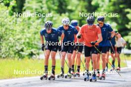 21.06.2024, Les Diablerets, Switzerland (SUI): Beda Klee (SUI), Janik Riebli (SUI), Ilan Pittier (SUI), Valerio Grond (SUI), Jonas Baumann (SUI), (l-r) - Cross-Country summer training, Les Diablerets (SUI). www.nordicfocus.com. © Manzoni/NordicFocus. Every downloaded picture is fee-liable.