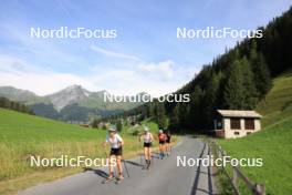 07.08.2024, Lenzerheide, Switzerland (SUI): Nina Riederer (LIE), Desiree Steiner (SUI), Alina Meier (SUI), Ramona Schoepfer (SUI), (l-r) - Cross-Country summer training, Lenzerheide (SUI). www.nordicfocus.com. © Manzoni/NordicFocus. Every downloaded picture is fee-liable.