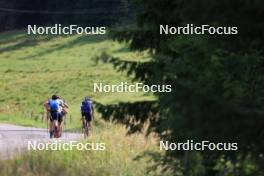 24.07.2024, Premanon, France (FRA): Jules Lapierre (FRA), Hugo Lapalus (FRA), Jules Chappaz (FRA), Lucas Chanavat (FRA), Theo Schely (FRA), Thomas Joly (FRA), (l-r) - Cross-Country summer training, Premanon (FRA). www.nordicfocus.com. © Manzoni/NordicFocus. Every downloaded picture is fee-liable.