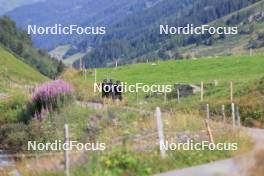 07.08.2024, Lenzerheide, Switzerland (SUI): Nicola Wigger (SUI), Beda Klee (SUI), Valerio Grond (SUI), (l-r) - Cross-Country summer training, Lenzerheide (SUI). www.nordicfocus.com. © Manzoni/NordicFocus. Every downloaded picture is fee-liable.