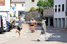 24.07.2024, Premanon, France (FRA): Jules Lapierre (FRA), Hugo Lapalus (FRA), Jules Chappaz (FRA), Lucas Chanavat (FRA), Theo Schely (FRA), Thomas Joly (FRA), (l-r) - Cross-Country summer training, Premanon (FRA). www.nordicfocus.com. © Manzoni/NordicFocus. Every downloaded picture is fee-liable.