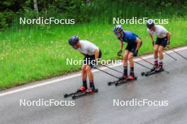 21.06.2024, Les Diablerets, Switzerland (SUI): Jason Rueesch (SUI), Beda Klee (SUI), Nicola Wigger (SUI), (l-r) - Cross-Country summer training, Les Diablerets (SUI). www.nordicfocus.com. © Manzoni/NordicFocus. Every downloaded picture is fee-liable.