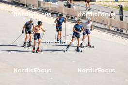 23.07.2024, Premanon, France (FRA): Remi Bourdin (FRA), Hugo Lapalus (FRA), Jules Lapierre (FRA), Clement Parisse (FRA), Mathis Desloges (FRA), (l-r) - Cross-Country summer training, Premanon (FRA). www.nordicfocus.com. © Manzoni/NordicFocus. Every downloaded picture is fee-liable.