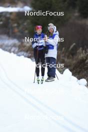 07.11.2024, Davos, Switzerland (SUI): Nadia Kaelin (SUI), Karoline Braten Guidon (SUI), coach Team Switzerland, (l-r) - Cross-Country training, snowfarming track, Davos (SUI). www.nordicfocus.com. © Manzoni/NordicFocus. Every downloaded picture is fee-liable.