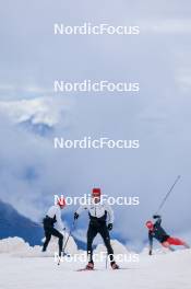 22.06.2024, Les Diablerets, Switzerland (SUI): Roman Schaad (SUI), Ilan Pittier (SUI), Nicola Wigger (SUI), (l-r) - Cross-Country summer training on the Glacier 3000, Les Diablerets (SUI). www.nordicfocus.com. © Manzoni/NordicFocus. Every downloaded picture is fee-liable.