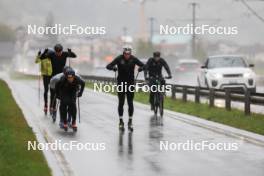 13.09.2024, Schiers, Switzerland (SUI): Beda Klee (SUI), Roman Schaad (SUI), Valerio Grond (SUI), Jonas Baumann (SUI), Janik Riebli (SUI), Erik Braten Guidon (NOR), coach Team Switzerland, (l-r) - Cross-Country summer training, Lenzerheide (SUI). www.nordicfocus.com. © Manzoni/NordicFocus. Every downloaded picture is fee-liable.