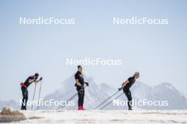 19.06.2024, Tignes, France (FRA): Mathis Desloges (FRA), Jules Chappaz (FRA), Arnaud Chautemps (FRA), (l-r) - Cross-Country summer training, Tignes (FRA). www.nordicfocus.com. © Authamayou/NordicFocus. Every downloaded picture is fee-liable.