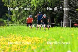 04.06.2024, Lenzerheide, Switzerland (SUI): Jon-Fadri Nufer (SUI), Nicola Wigger (SUI), Janik Riebli (SUI), (l-r) - Cross-Country training, Lenzerheide (SUI). www.nordicfocus.com. © Manzoni/NordicFocus. Every downloaded picture is fee-liable.