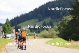 24.07.2024, Premanon, France (FRA): Theo Schely (FRA), Hugo Lapalus (FRA), Lucas Chanavat (FRA), Jules Lapierre (FRA), Thomas Joly (FRA), (l-r) - Cross-Country summer training, Premanon (FRA). www.nordicfocus.com. © Manzoni/NordicFocus. Every downloaded picture is fee-liable.