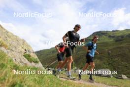 07.08.2024, Lenzerheide, Switzerland (SUI): Nicola Wigger (SUI), Valerio Grond (SUI), Beda Klee (SUI), (l-r) - Cross-Country summer training, Lenzerheide (SUI). www.nordicfocus.com. © Manzoni/NordicFocus. Every downloaded picture is fee-liable.