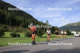 07.08.2024, Lenzerheide, Switzerland (SUI): Alina Meier (SUI), Nina Riederer (LIE), Ramona Schoepfer (SUI), Nadia Steiger (SUI), Desiree Steiner (SUI), (l-r) - Cross-Country summer training, Lenzerheide (SUI). www.nordicfocus.com. © Manzoni/NordicFocus. Every downloaded picture is fee-liable.