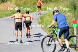 06.08.2024, Lenzerheide, Switzerland (SUI): Valerio Grond (SUI), Nicola Wigger (SUI), (l-r) - Cross-Country summer training, Lenzerheide (SUI). www.nordicfocus.com. © Manzoni/NordicFocus. Every downloaded picture is fee-liable.