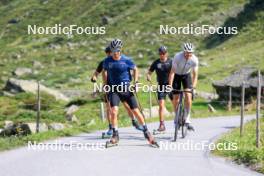 07.08.2024, Lenzerheide, Switzerland (SUI): Beda Klee (SUI), Valerio Grond (SUI), Nicola Wigger (SUI), Dario Cologna (SUI), (l-r) - Cross-Country summer training, Lenzerheide (SUI). www.nordicfocus.com. © Manzoni/NordicFocus. Every downloaded picture is fee-liable.