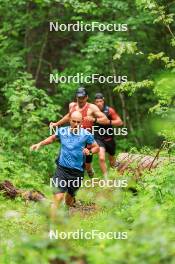 21.06.2024, Les Diablerets, Switzerland (SUI): Jason Rueesch (SUI), Jonas Baumann (SUI), Janik Riebli (SUI), (l-r) - Cross-Country summer training, Les Diablerets (SUI). www.nordicfocus.com. © Manzoni/NordicFocus. Every downloaded picture is fee-liable.