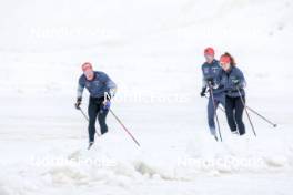 22.06.2024, Les Diablerets, Switzerland (SUI): Valerio Grond (SUI), Beda Klee (SUI), Nadia Kaelin (SUI), (l-r) - Cross-Country summer training on the Glacier 3000, Les Diablerets (SUI). www.nordicfocus.com. © Manzoni/NordicFocus. Every downloaded picture is fee-liable.