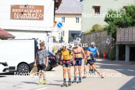 24.07.2024, Premanon, France (FRA): Jules Lapierre (FRA), Hugo Lapalus (FRA), Jules Chappaz (FRA), Lucas Chanavat (FRA), Theo Schely (FRA), Thomas Joly (FRA), (l-r) - Cross-Country summer training, Premanon (FRA). www.nordicfocus.com. © Manzoni/NordicFocus. Every downloaded picture is fee-liable.